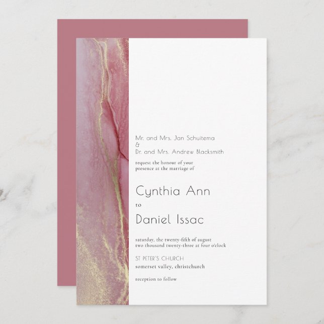 Modern Dusty Pink Wedding Invitation (Front/Back)
