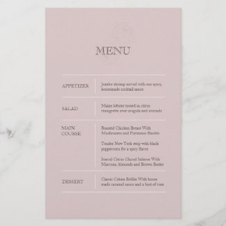 Modern Dusty Pink Wedding Menu