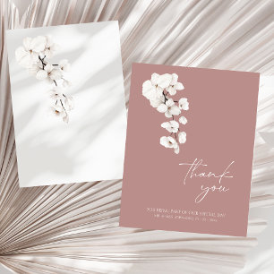 Modern Dusty Pink White Orchid Wedding Thank You Card