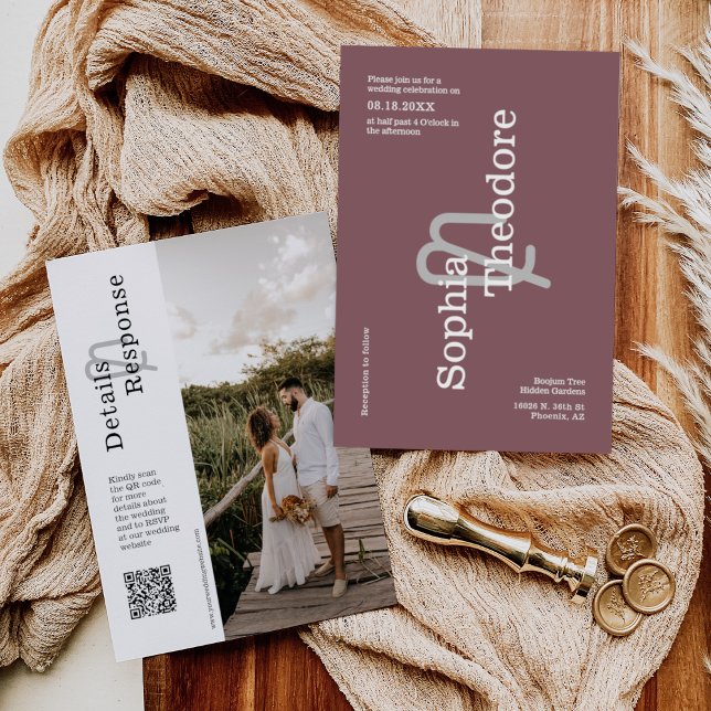 Modern Dusty Purple Minimal Wedding QR Code Photo Invitation (Creator Uploaded)