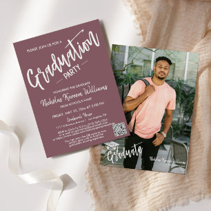 Modern Dusty Purple QR Code Photo Graduation Party Invitation
