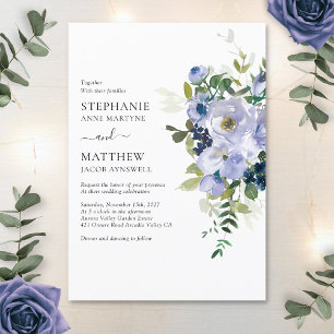 Modern Dusty Purple Watercolor Botanical Wedding Invitation