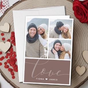 Modern Dusty Red Photo Collage Love Personalised Holiday Card