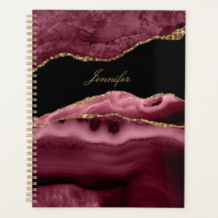 Modern Dusty Rose Black & Gold Agate Personalise Planner