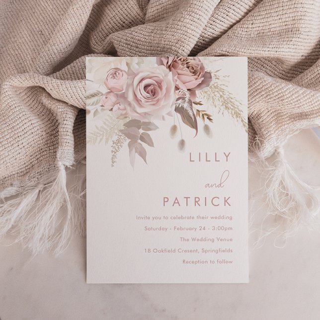 Modern Dusty Rose & Blush Rose Wedding Invitation (Creator Uploaded)