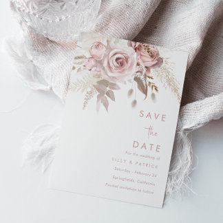 Modern Dusty Rose & Blush Rose Wedding Save The Date
