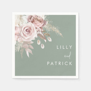 Modern Dusty Rose Blush & Sage Wedding Napkin