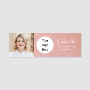 Modern Dusty Rose Botanical Photo Script   Name Tag
