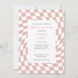 Modern Dusty Rose Checked Bridal Shower Invitation