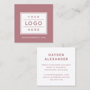 Modern Dusty Rose Custom Business Logo Square Business Card