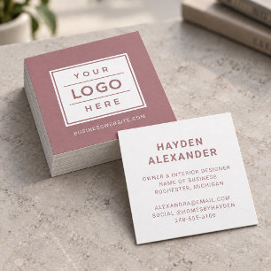 Modern Dusty Rose Custom Business Logo Square Business Card