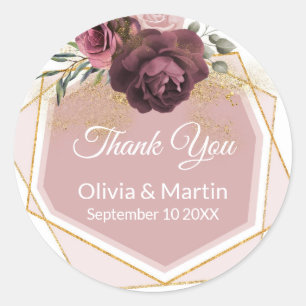Modern Dusty Rose Floral Gold Frame Classic Round Sticker