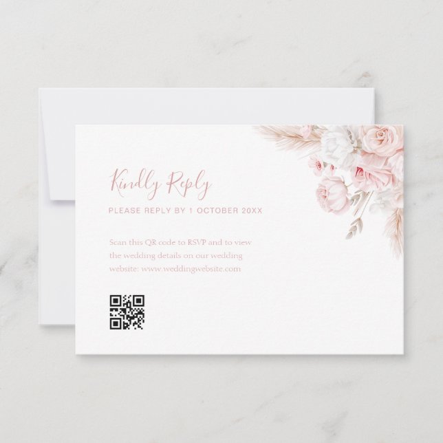 modern dusty rose floral qr code rsvp card (Front)