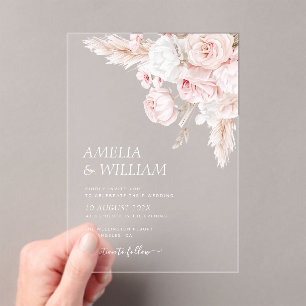 Modern dusty rose floral wedding  acrylic invitations