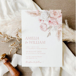 modern dusty rose floral wedding Invitation