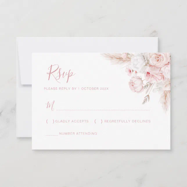 modern dusty rose floral wedding rsvp card | Zazzle