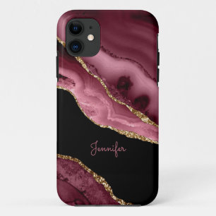 Modern Dusty Rose Gold Agate Crystal Personalise iPhone 11 Case