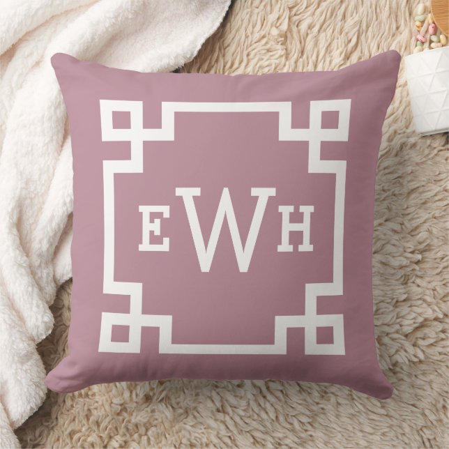 Modern Dusty Rose Greek Key Custom Monogram Cushion (Blanket)