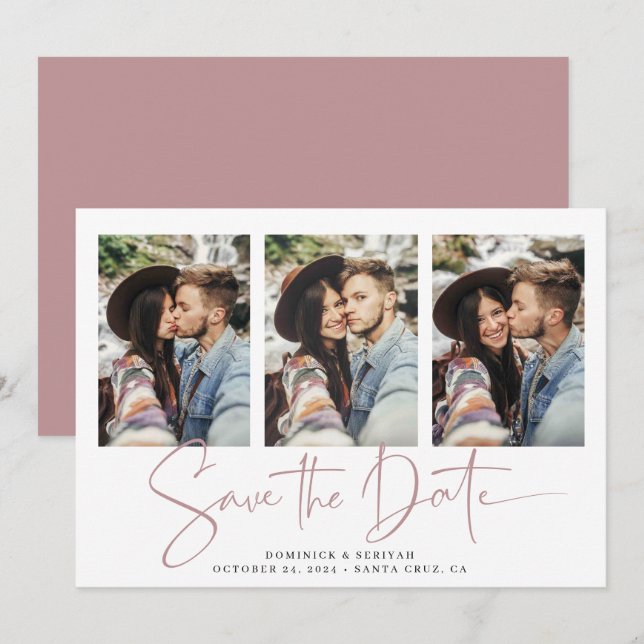 Modern Dusty Rose Handwritten Save the Date (Front/Back)