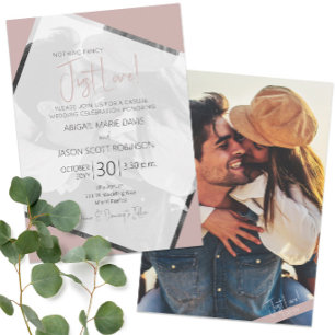 Modern Dusty Rose "Just Love" Casual Wedding Invitation