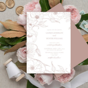 Modern Dusty Rose Line Art Floral Wedding Invitation