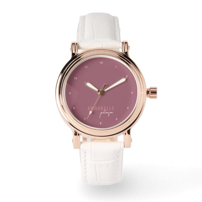 Modern Dusty Rose Minimal Script Personalised Watch (Front)