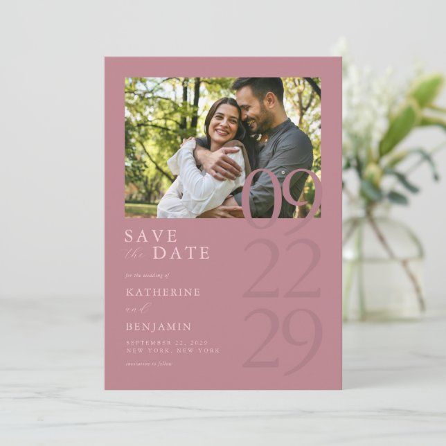 Modern Dusty Rose Minimalist Photo Wedding Save The Date (Standing Front)