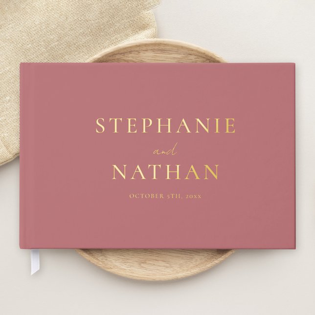 Modern Dusty Rose Minimalist Wedding Gold Guest Book (Creator Uploaded)