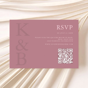 Modern Dusty Rose Monogram Minimalist Wedding RSVP Card