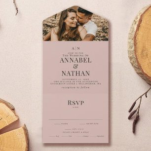 Modern Dusty Rose Monogram Photo Wedding All In One Invitation