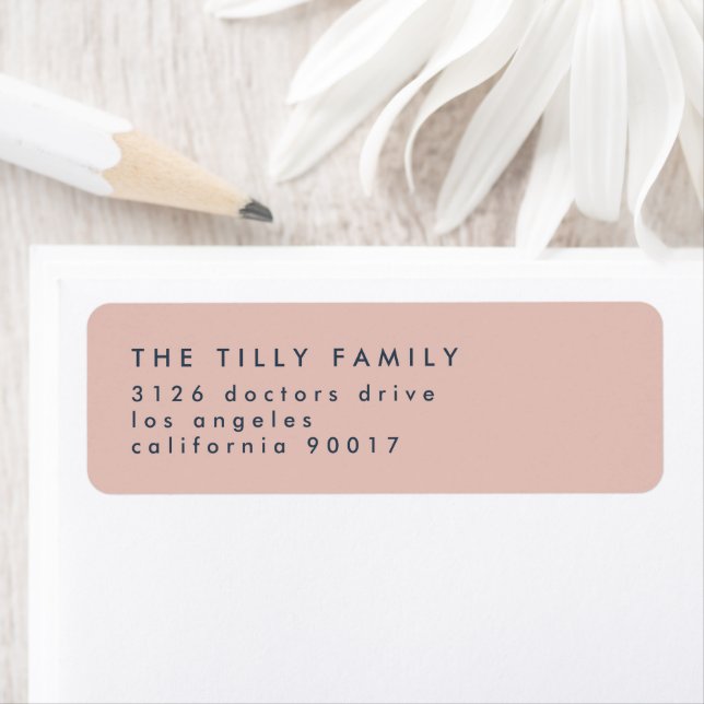 Modern Dusty Rose Navy Blue Wedding Return Address Label (Insitu)