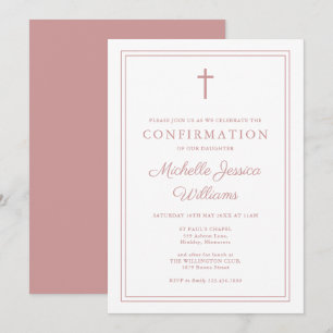 Modern Dusty Rose Pink Border Confirmation Invitation