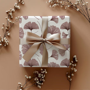 Modern Dusty Rose Pink Ginkgo foliage  Wrapping Paper Sheet
