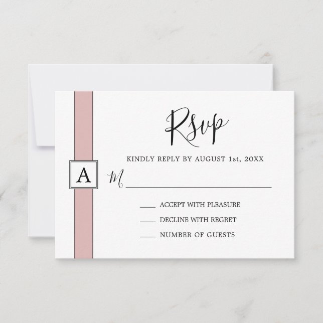 Modern Dusty Rose Pink Monogram Wedding RSVP Card (Front)