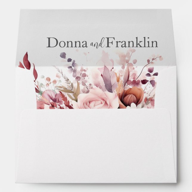 Modern Dusty Rose Pink Wedding Envelope (Back (Bottom))