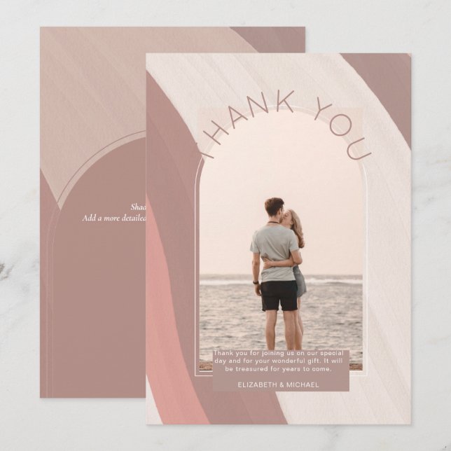 Modern Dusty Rose Sand Striped PHOTO THANK YOU (Front/Back)