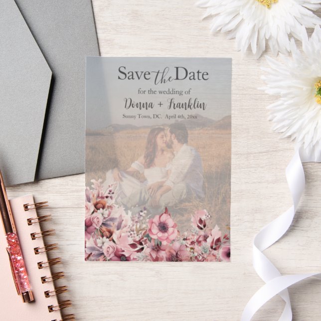 Modern Dusty Rose Save the Date Vellum Invitations (Wedding)