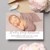 Modern Dusty Rose Script Baby Girl Photo Birth