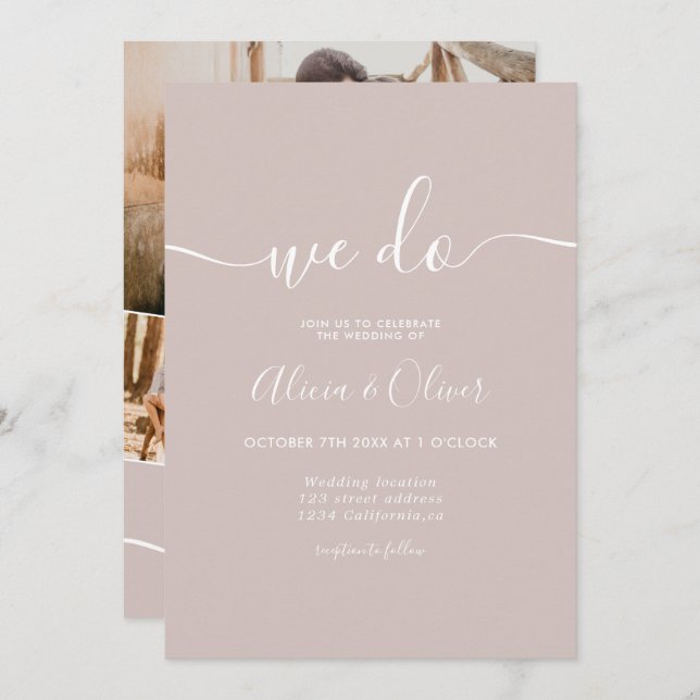 Modern dusty rose script photo initials wedding invitation (Front/Back)