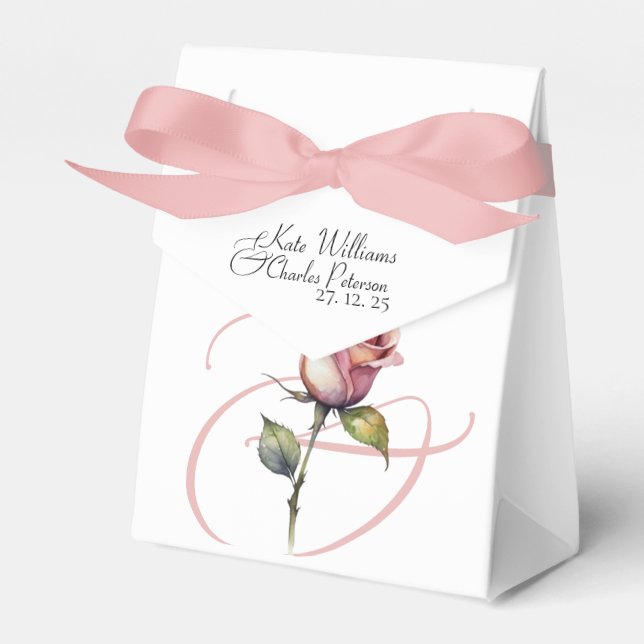 Modern Dusty Rose Summer Blush Wedding Favour Box (Front Side)