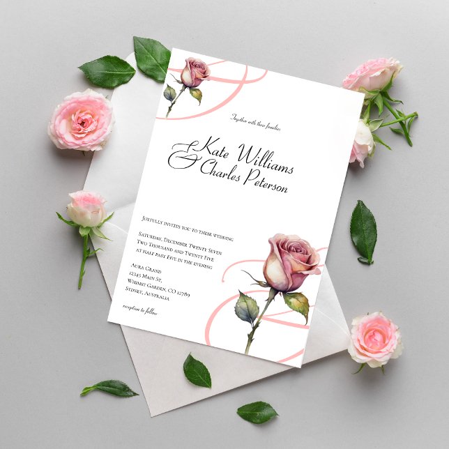Modern dusty rose Summer blush Wedding invitations (Creator Uploaded)