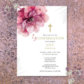 Modern Dusty Rose Watercolor Floral Confirmation Invitation
