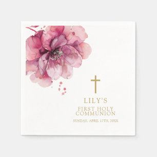 Modern Dusty Rose Watercolor Floral Holy Communion Napkin