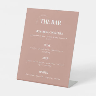 Modern Dusty Rose Wedding Bar Menu Pedestal Sign
