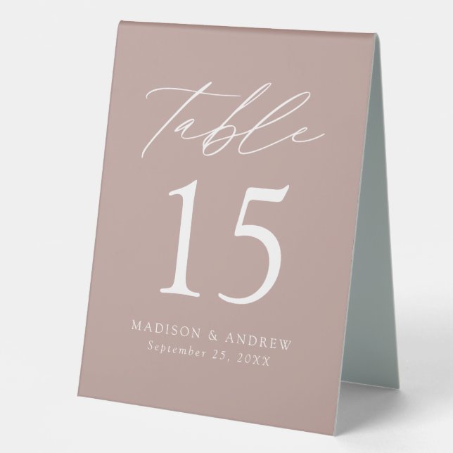Modern Dusty Rose Wedding Table Number (Front)