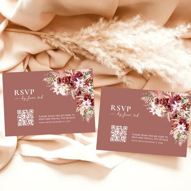 Modern Dusty Rosewood & Blush QR Code Wedding RSVP (Creator Uploaded)
