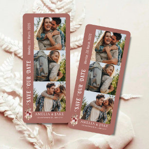 Modern Dusty Rosewood Photo Strip Save the Date  Invitation