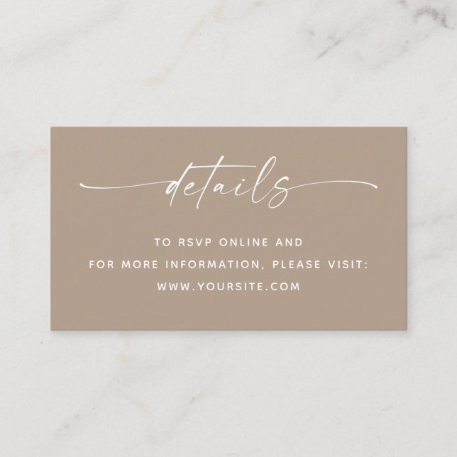 Modern Dusty Taupe Wedding Details with QR Code Enclosure Card (Front)