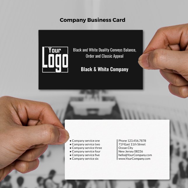 Modern Dynamic Black & White Company Business Card (Modern Dynamic Black & White Company Business Card, Logo, Tagline, Service List)