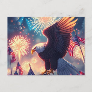 Modern Eagle and Fireworks AMERICA 4th July  Holiday Postcard